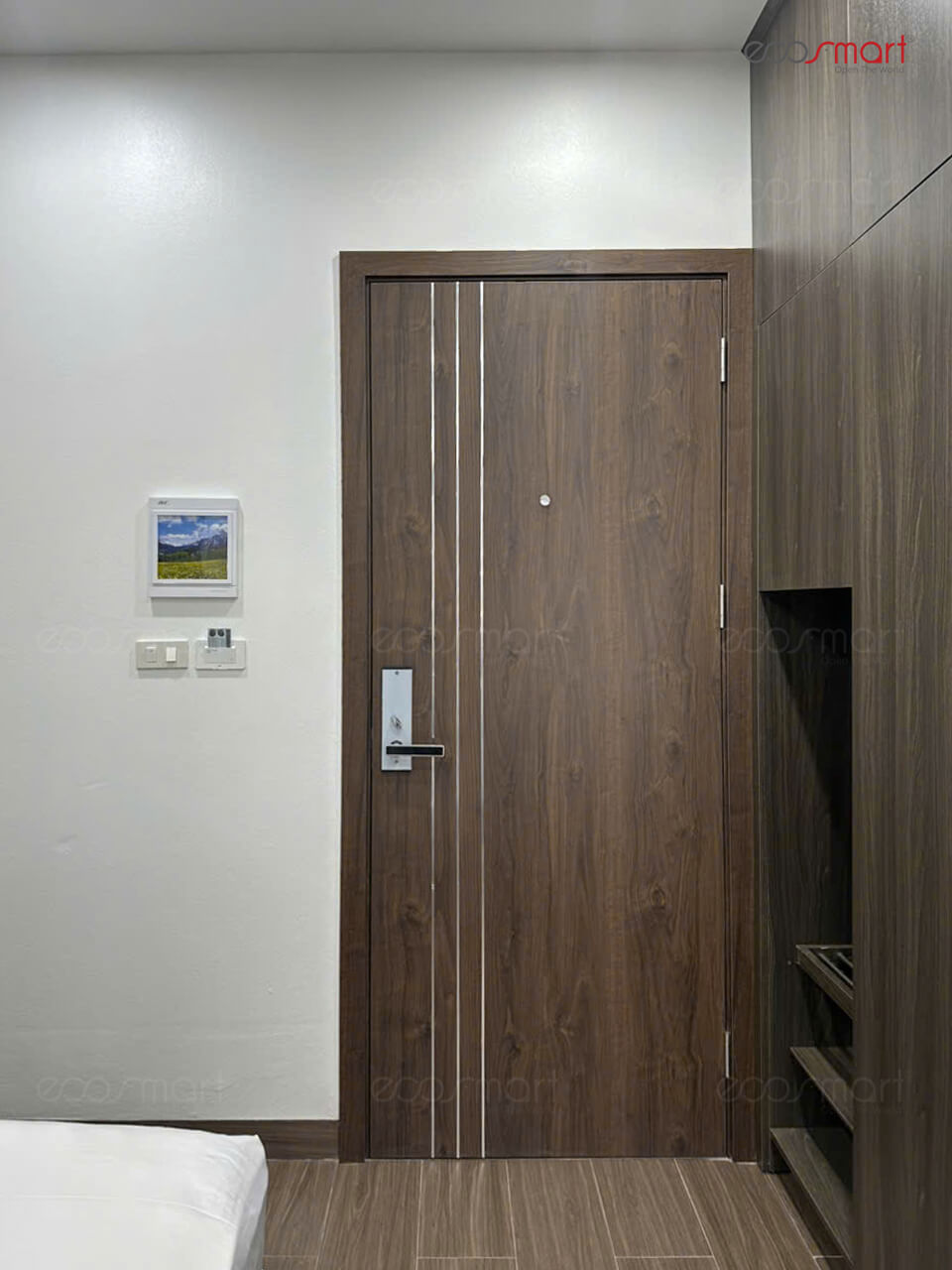 Mẫu cửa gỗ nhựa Composite Ecosmart chỉ nhôm