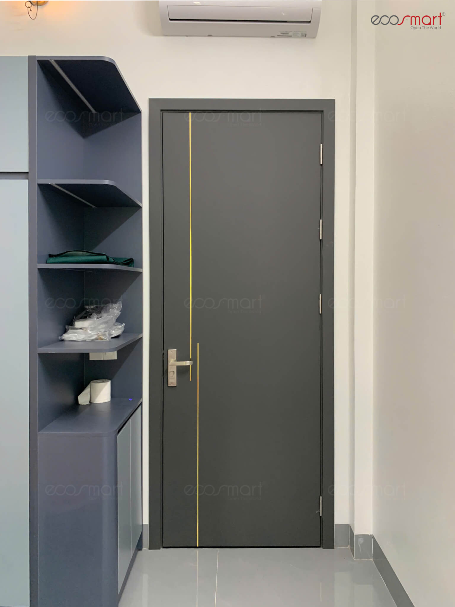 Mẫu cửa gỗ nhựa Composite Ecosmart M46 kết hợp chỉ nhôm