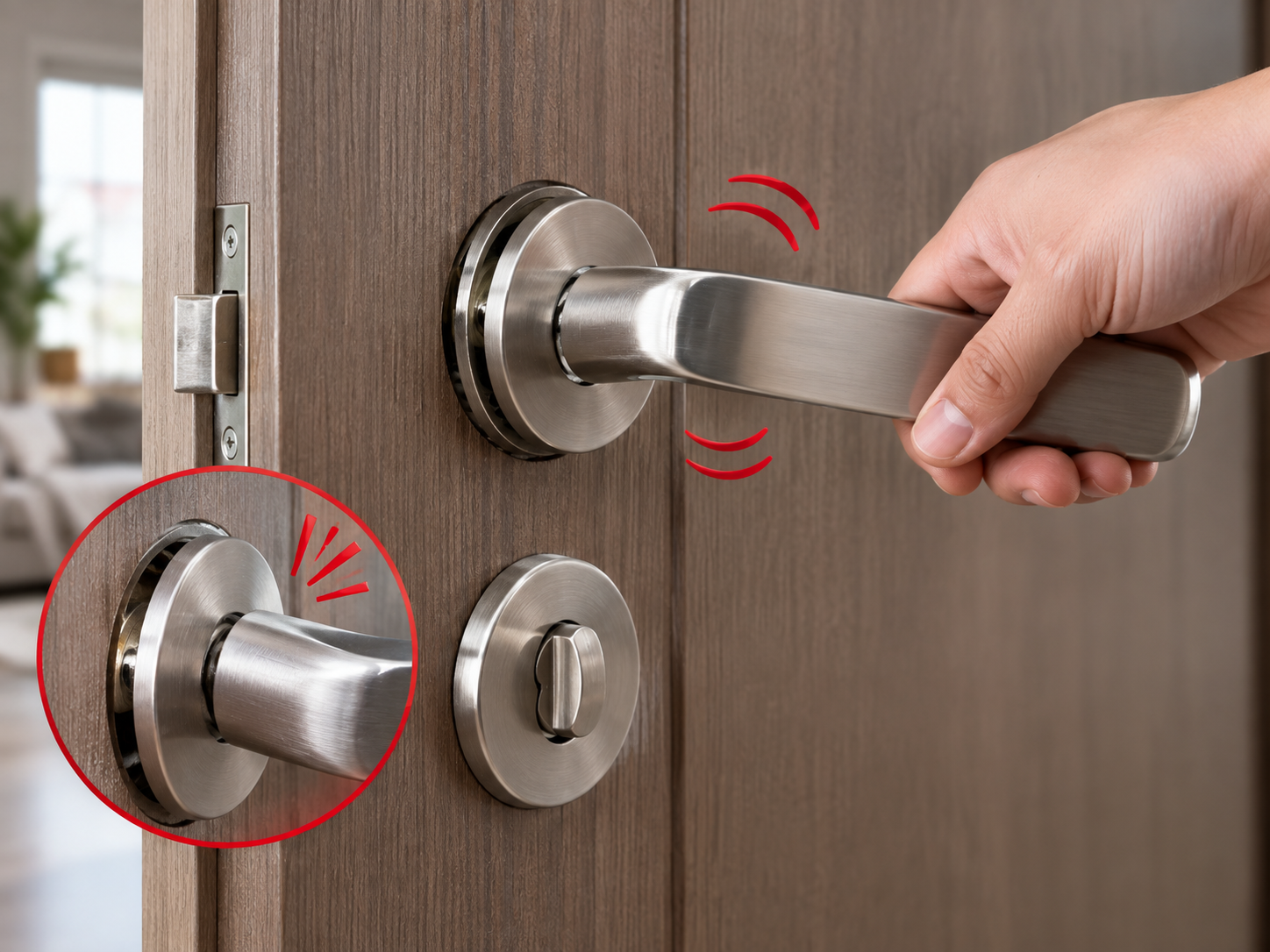 ay nắm, khóa hoặc phụ kiện hoạt động không còn chắc chắn